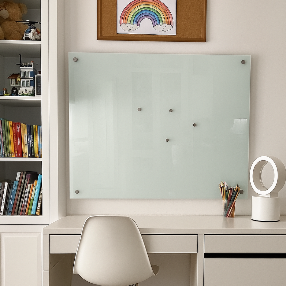 Bảng kính từ cường lực 5ly ép pp trắng sữa