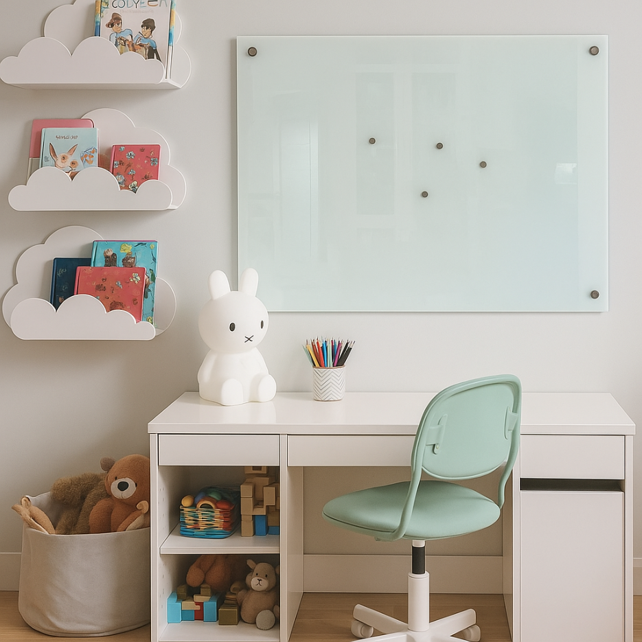 Bảng kính từ cường lực 5ly ép pp trắng sữa